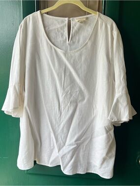 Cynthia Rowley Cream Scoop Neck Ruffle Sleeve Top